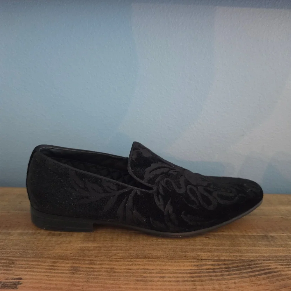 Steve Madden Mens Darth Velvet Loafers Slip On Black Embossed Size 8.5